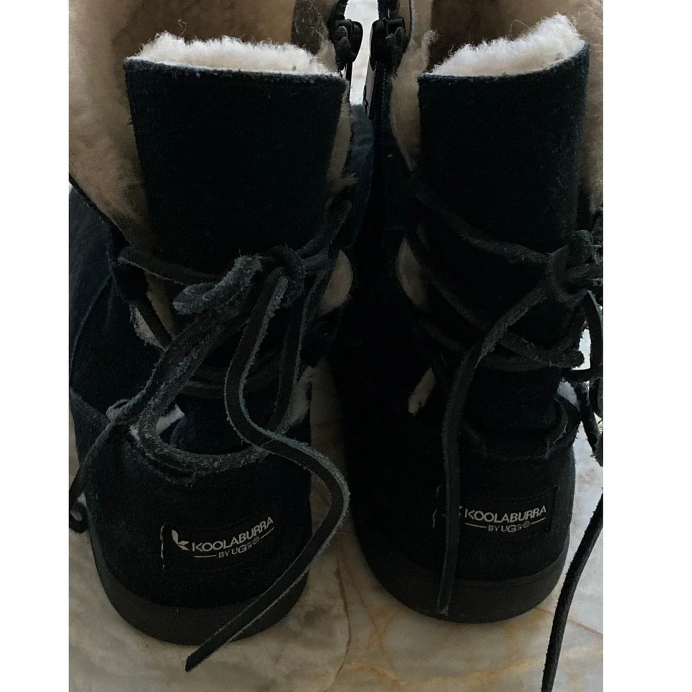 Koolaburra by UGG Black Suede Dezi Mid Calf Boots Faux Fur Lined Lace Zipper